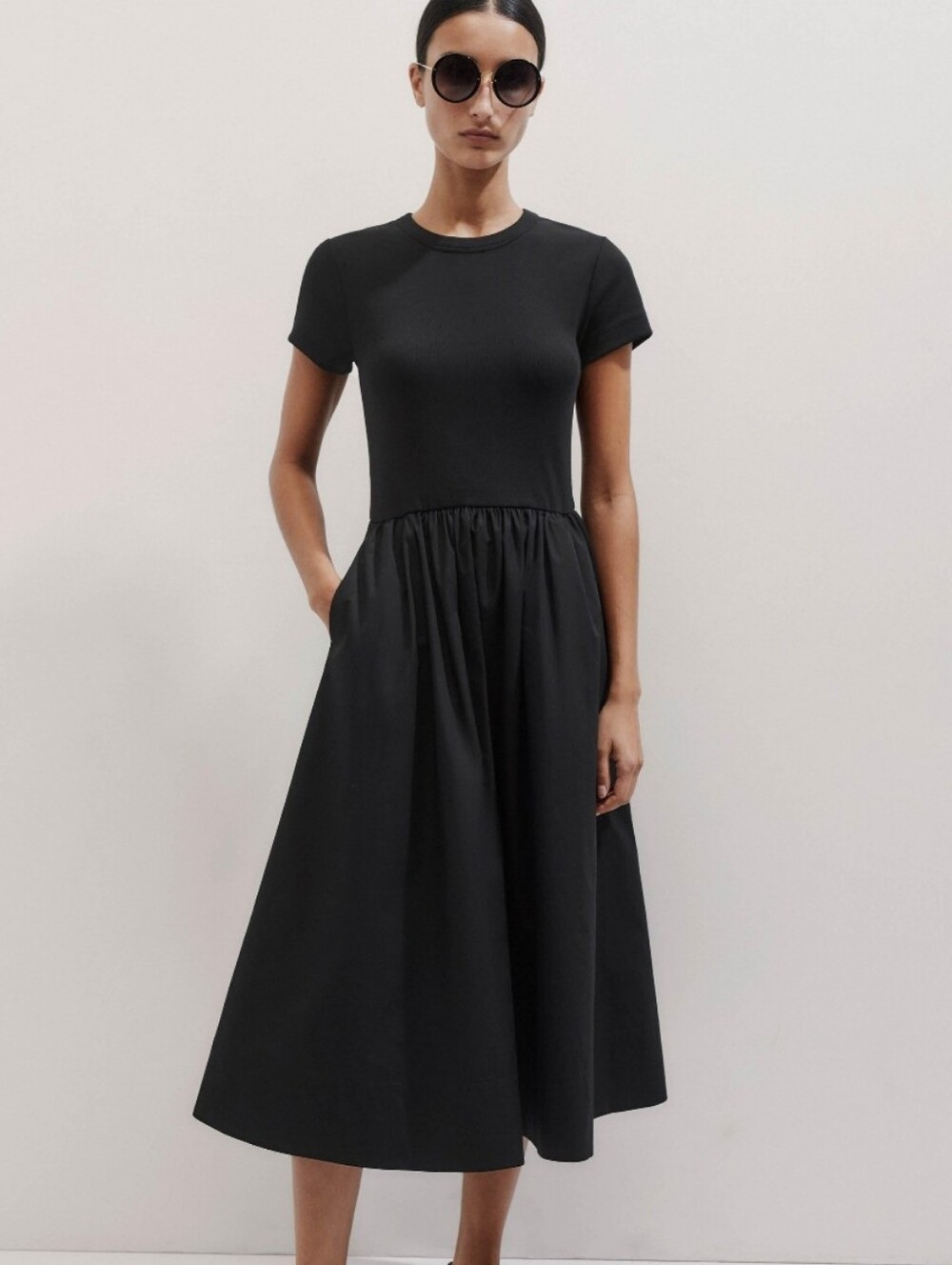 ME+EM Black Short-Sleeve Midi Dress